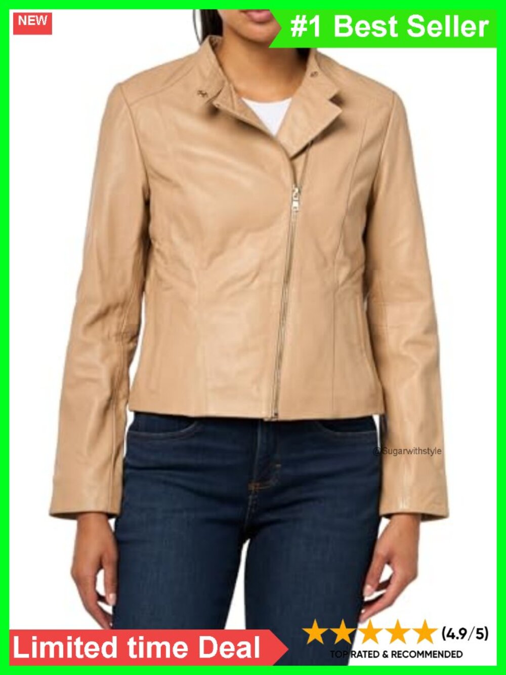 Long Sleeve Snap Collar Asymmetric Zipper Leather Jacket